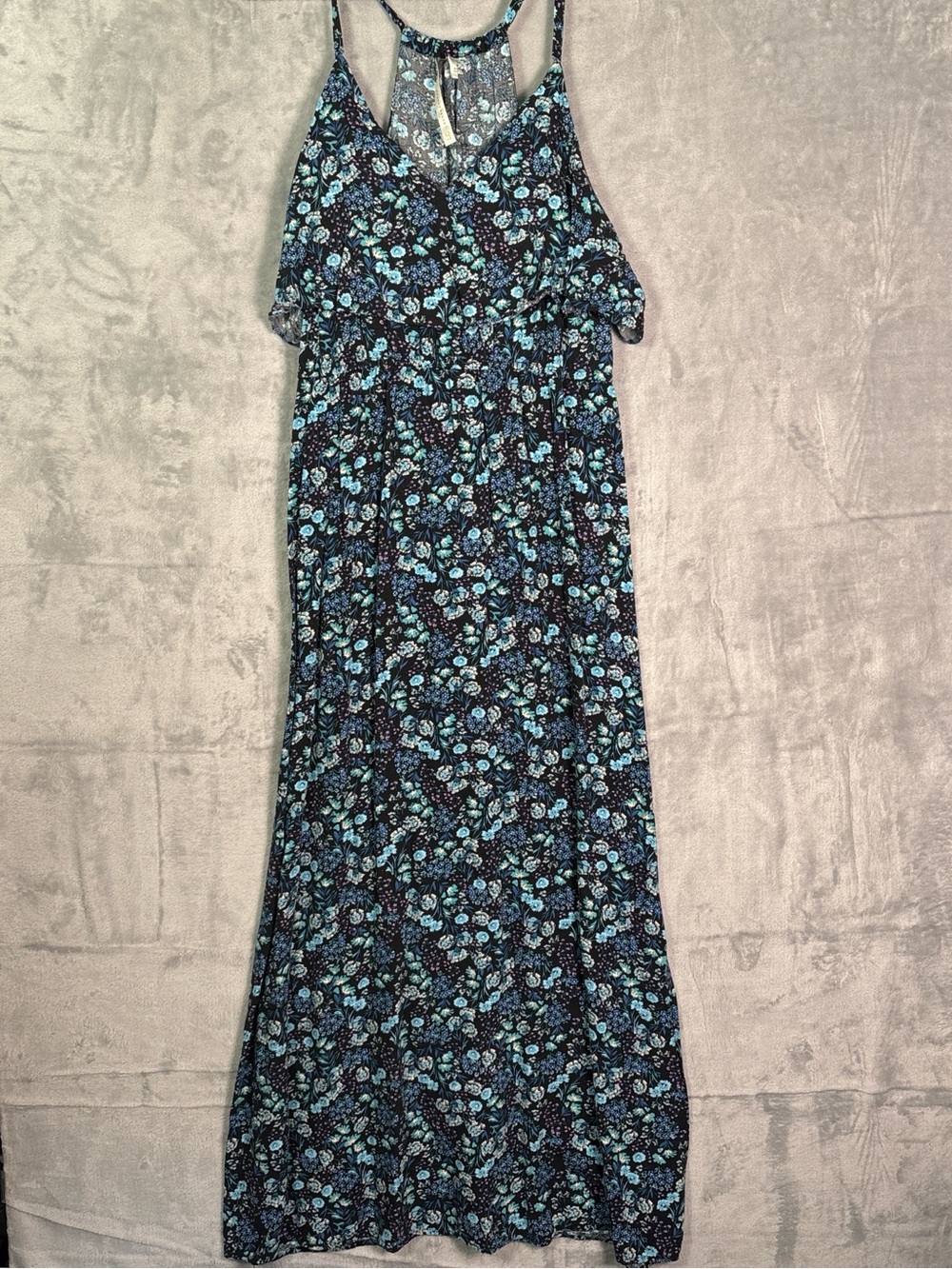 Lauren Conrad LC Blue Floral Racerback Tiered Maxi Dress Size Medium